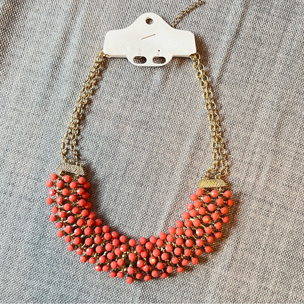 Egyptian Revival Bib Collar Necklace Opaque Orange Stone Pin Cushion Necklace